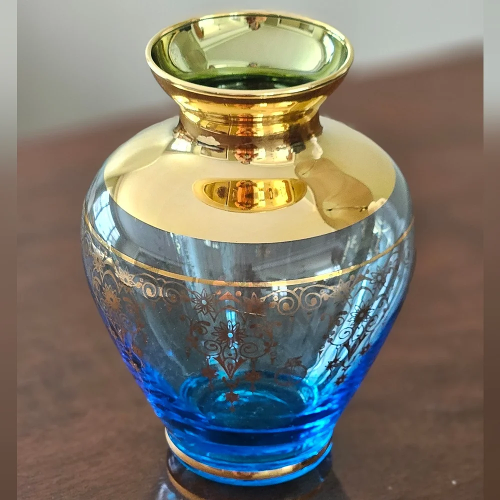 Vtg Vecchia Murano 24k Gold Gilt Chandelier Design Art Glass Vase